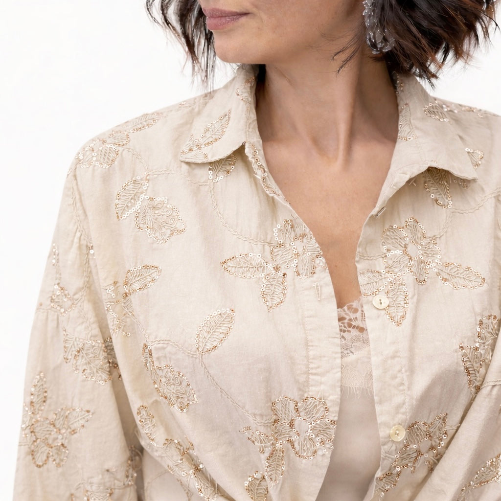 Blue Joint camicia ricami paillettes