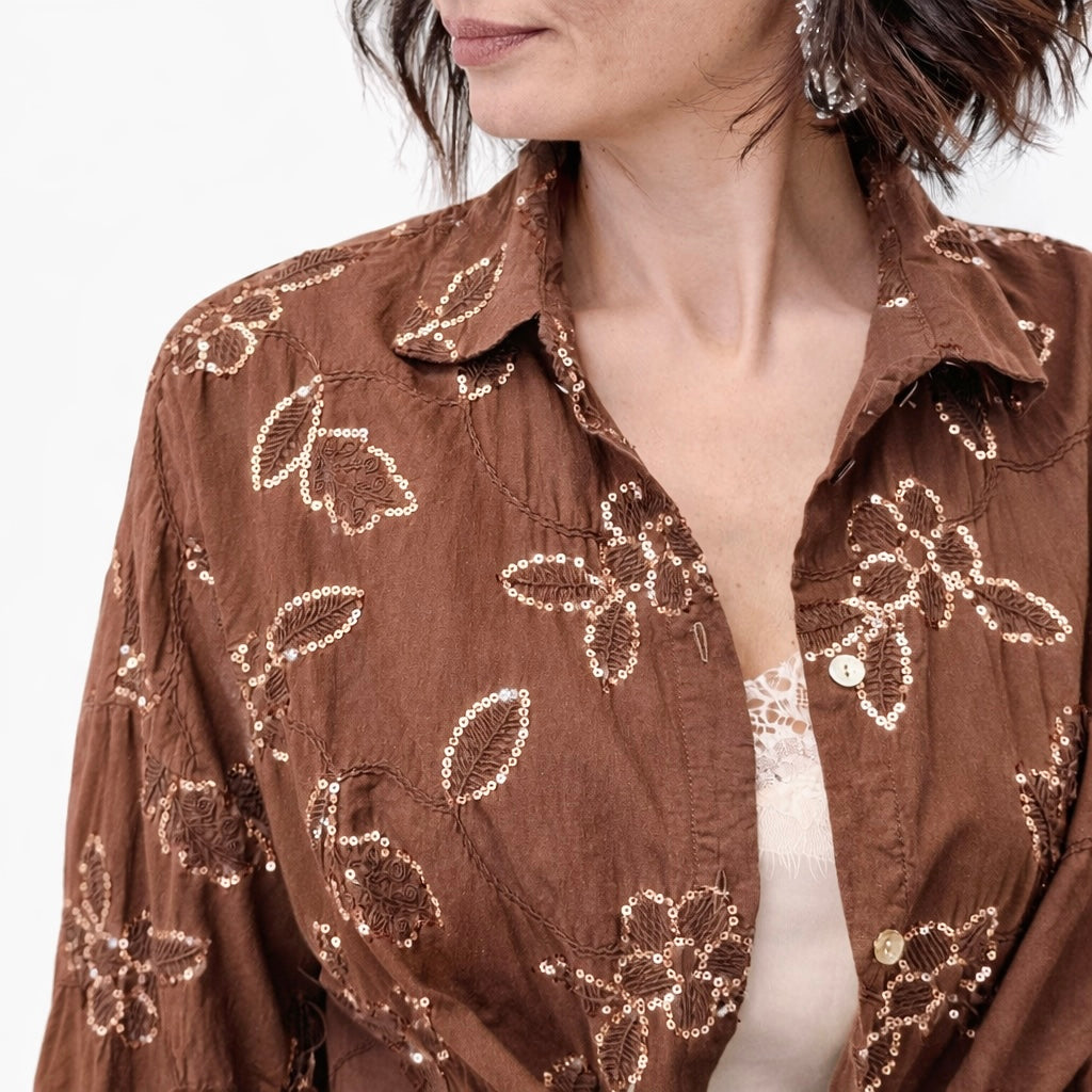 Blue Joint camicia ricami paillettes