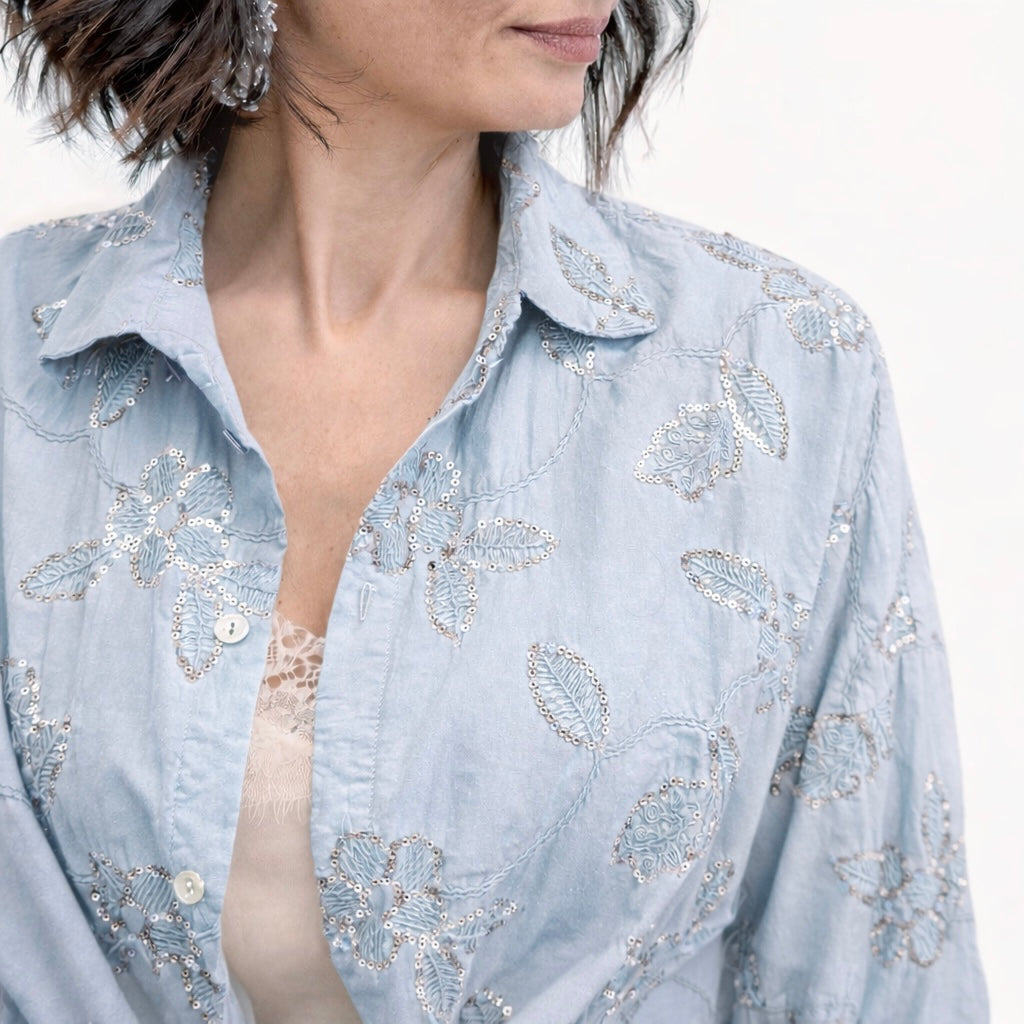 Blue Joint camicia ricami paillettes