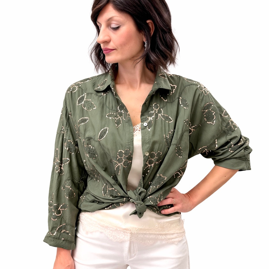 Blue Joint camicia ricami paillettes