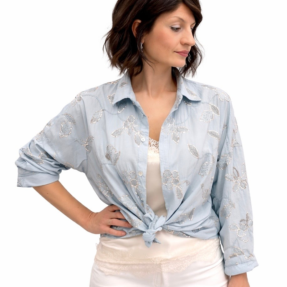 Blue Joint camicia ricami paillettes