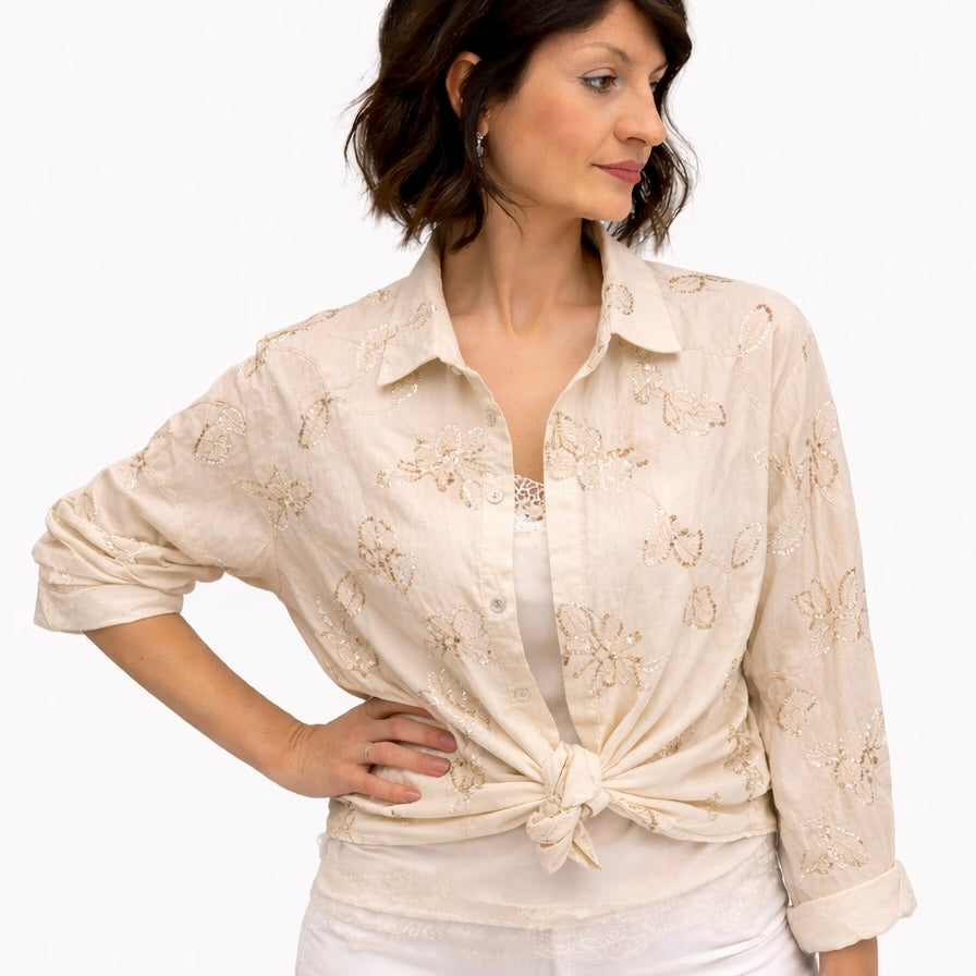 Blue Joint camicia ricami paillettes