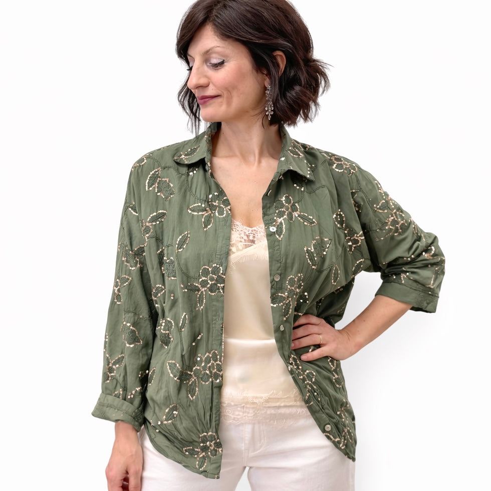 Blue Joint camicia ricami paillettes