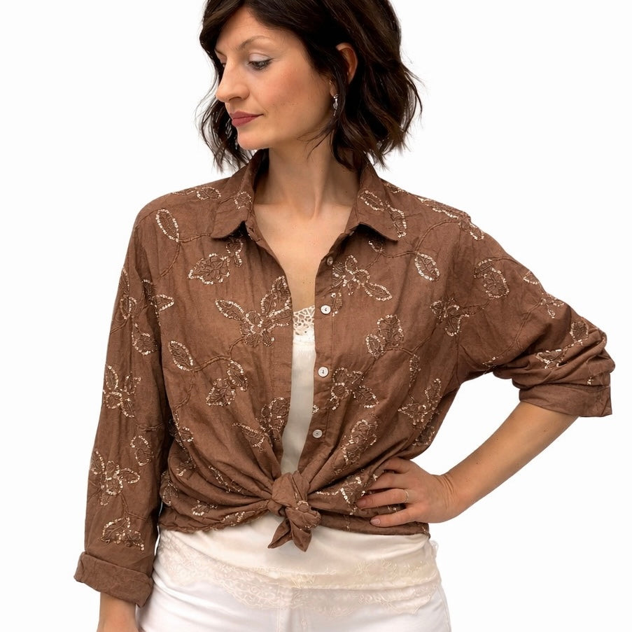 Blue Joint camicia ricami paillettes