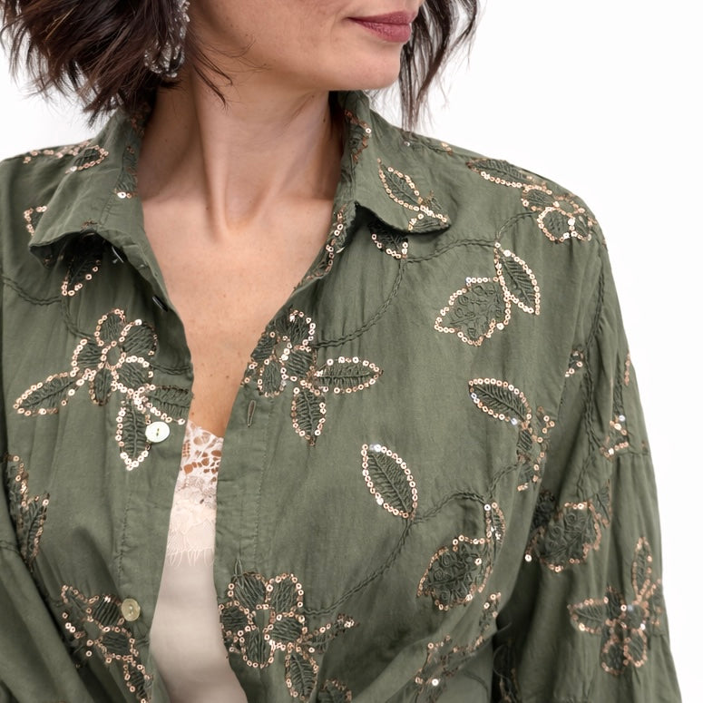 Blue Joint camicia ricami paillettes