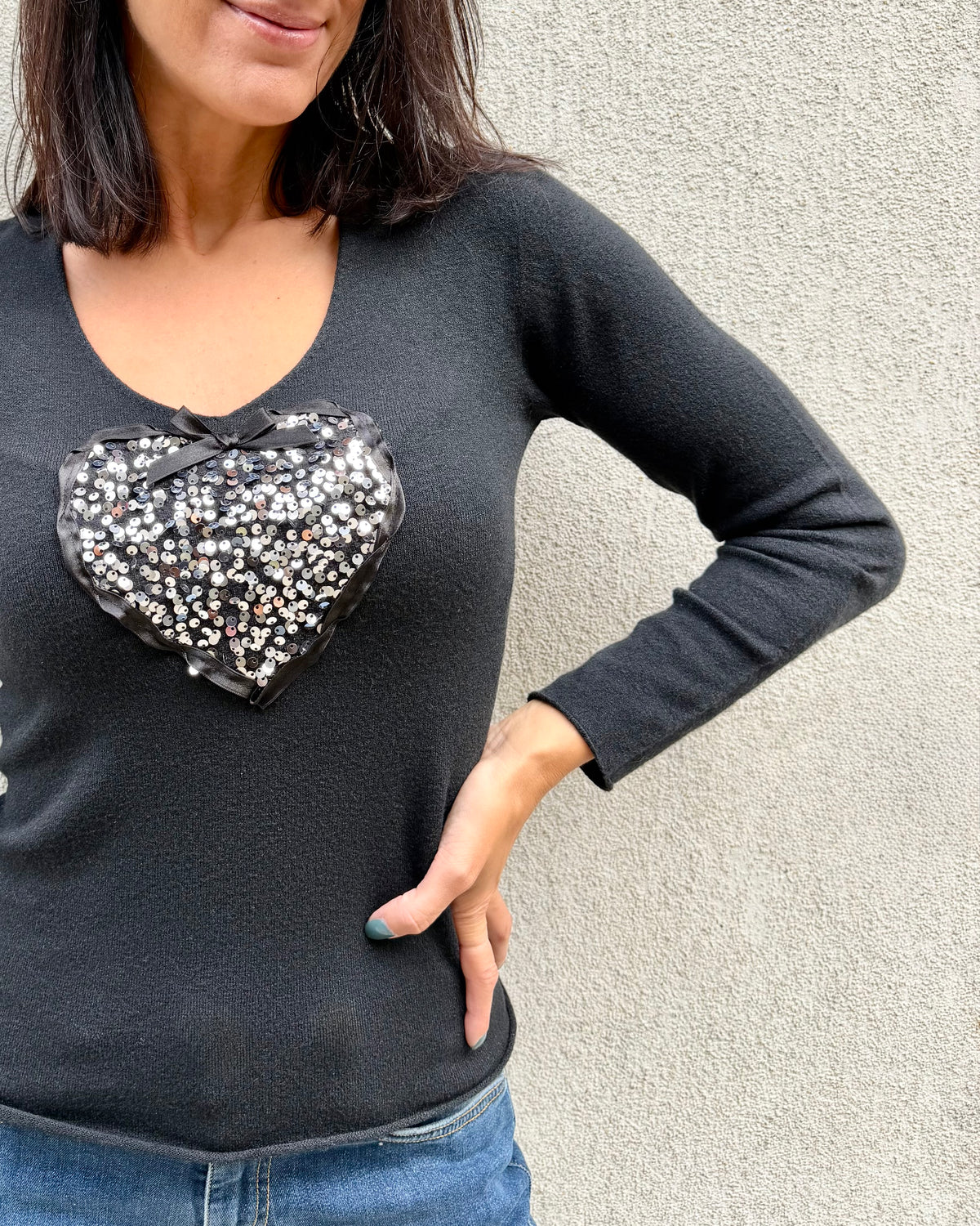 Simona M maglione cuore paillettes