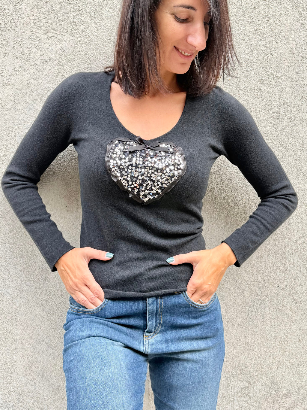 Simona M maglione cuore paillettes