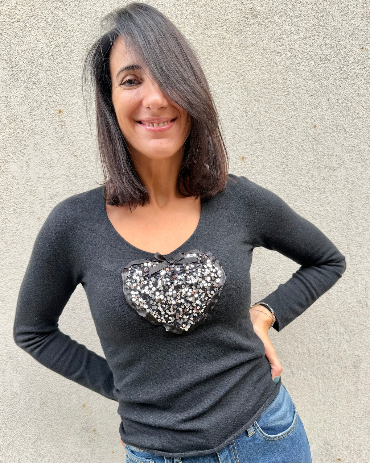 Simona M maglione cuore paillettes