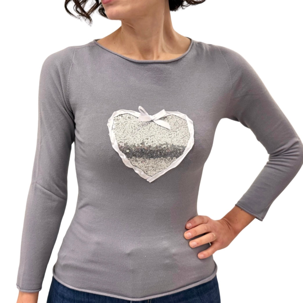 Simona M maglione girocollo cuore paillettes