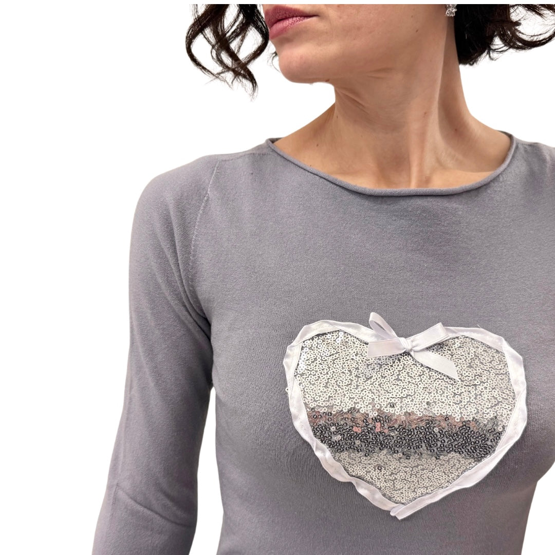 Simona M maglione girocollo cuore paillettes