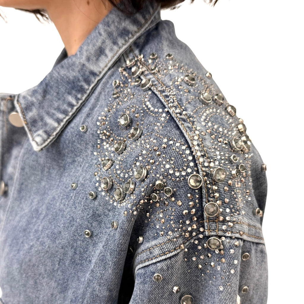 Blue Joint Giubbino Jeans con Strass