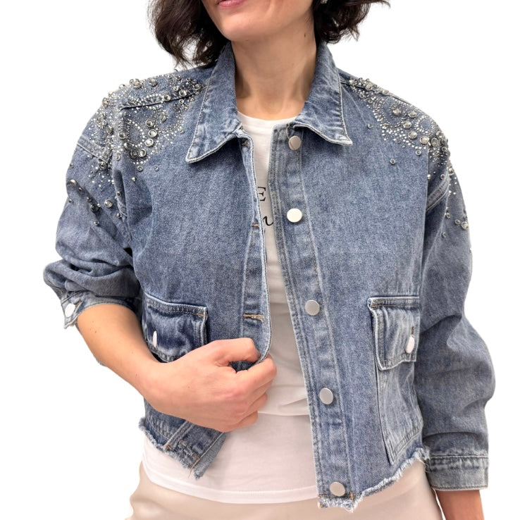 Blue Joint Giubbino Jeans con Strass