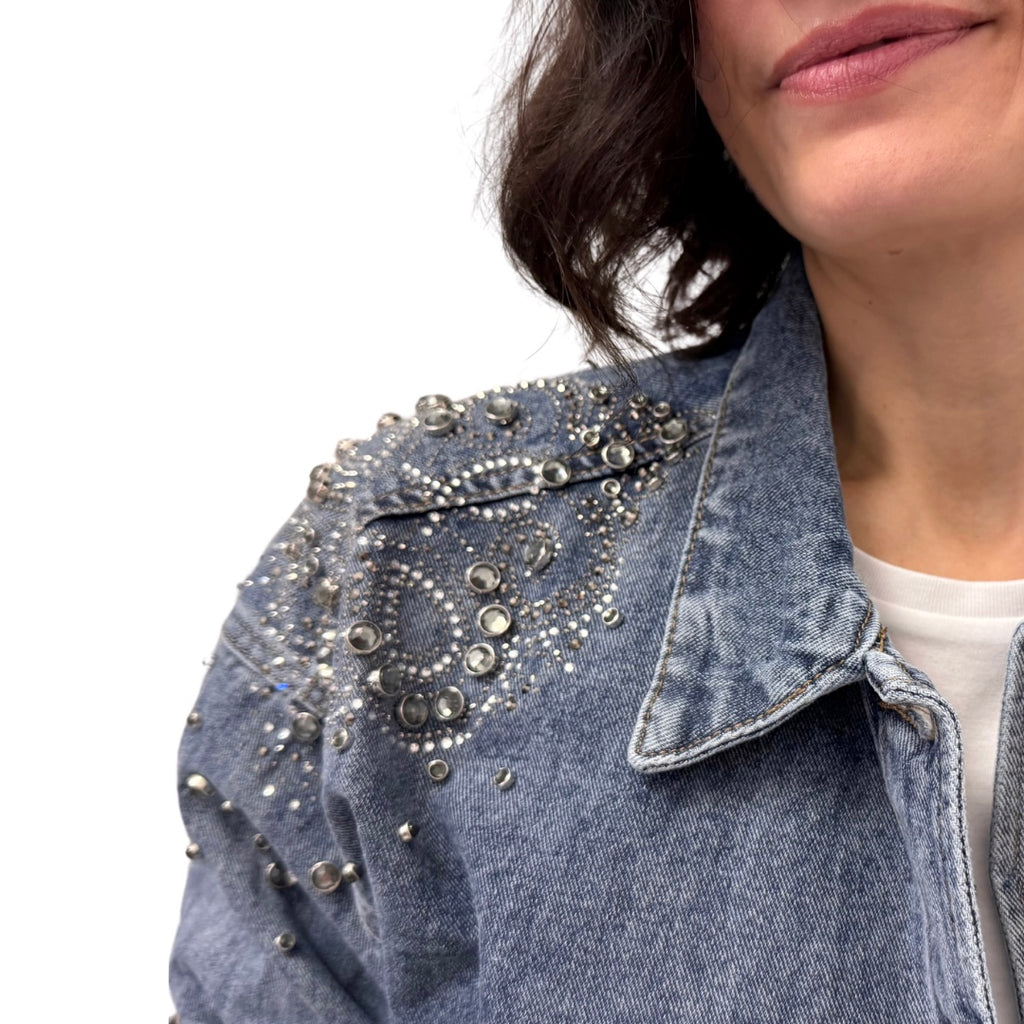 Blue Joint Giubbino Jeans con Strass