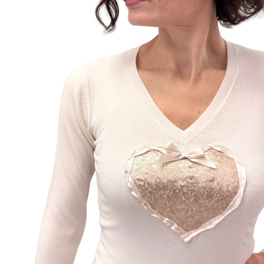 Simona M maglione a V cuore paillettes V CUOREBEIGE Simona M.