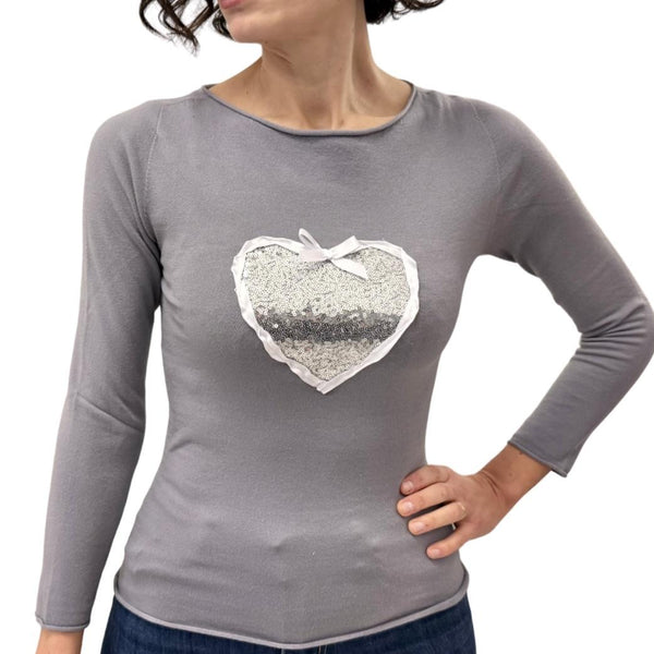 Simona M maglione girocollo cuore paillettes GIROCOLLO CUOREGRIGIO Simona M.