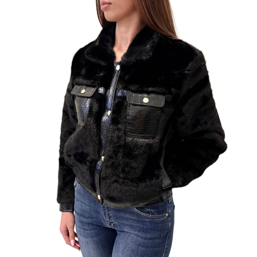 Ayfee pellicciotto tasche ecopelle 020-CAM25225NERO Ayfee